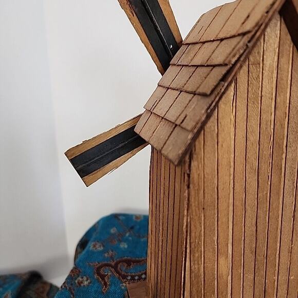 Vintage Wood Windmill Music Box Plays Windmills of Your Mind Works Great - Picture 6 of 10